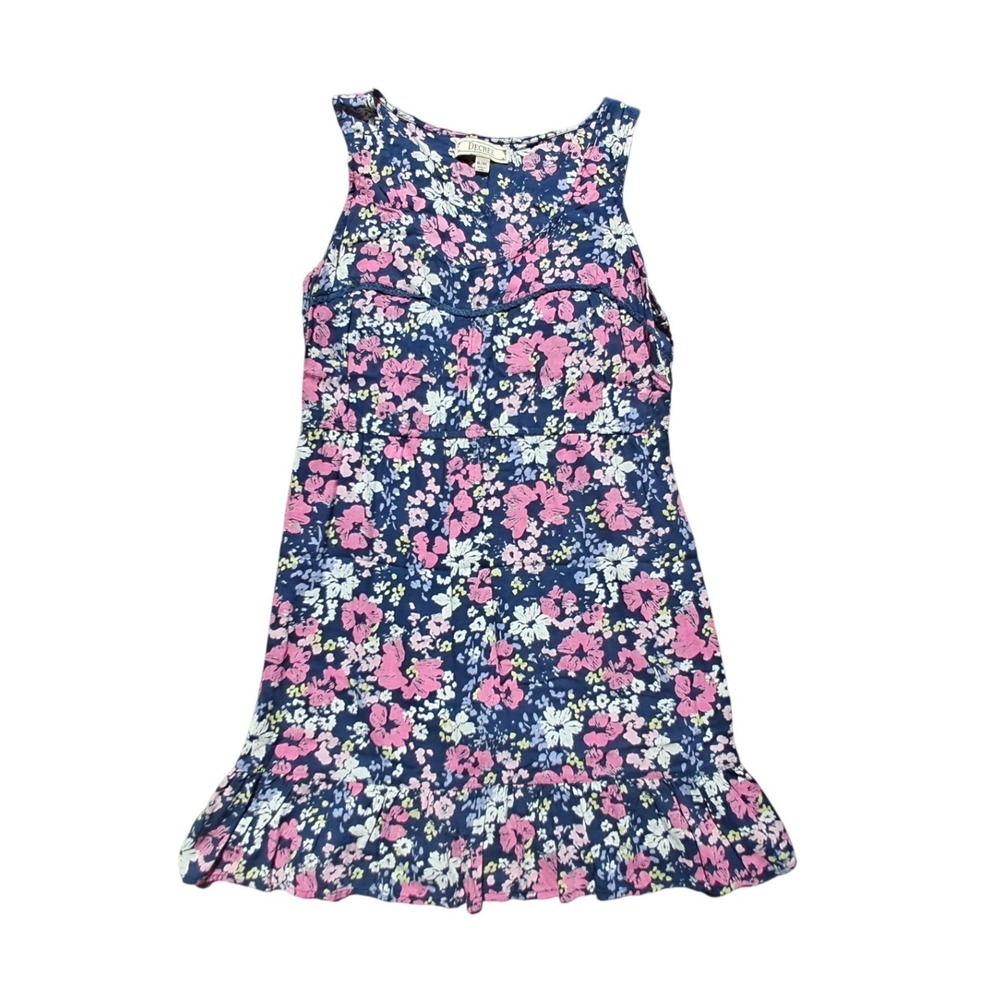 Decree Womens Floral Sleeveless‎  Dress Navy Pink Ruffle Hem XL